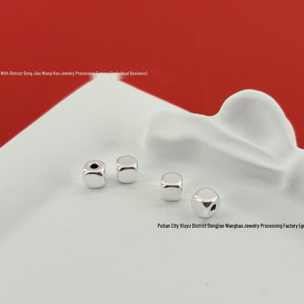Sterling Silver 999 Pure Geometric 3D Sugar Cube Spacer Bead for DIY Jewelry.
