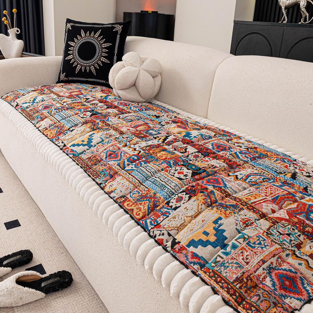 Bohemian Style Sofa Cushion Thick One-piece Anti Slip Sofa Cover Autumn Winter Soft Mat Window Sill Cushion Multi-purpose All Season Universal Cover