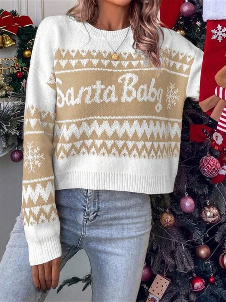 Fall Winter Loose Casual Simple Versatile Crewneck Knit Sweater Christmas Outfit