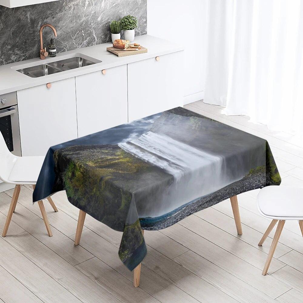 Waterfall Tablecloth Alpine Flowing Water Printed  Stain Resistant Waterproof Kitchen Table Home Decoration