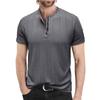 Mens Summer Short Sleeve Knitted Henley Shirt Striped Casual Tee