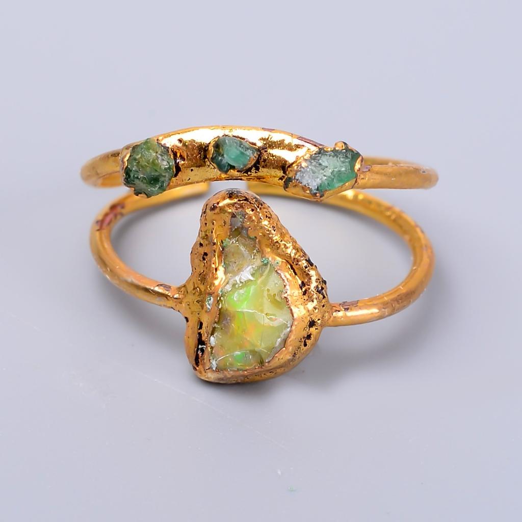 Natural Ethiopian Opal Gold Plated Wife Gift Eternity Electroformed Ring Jewelry V-60