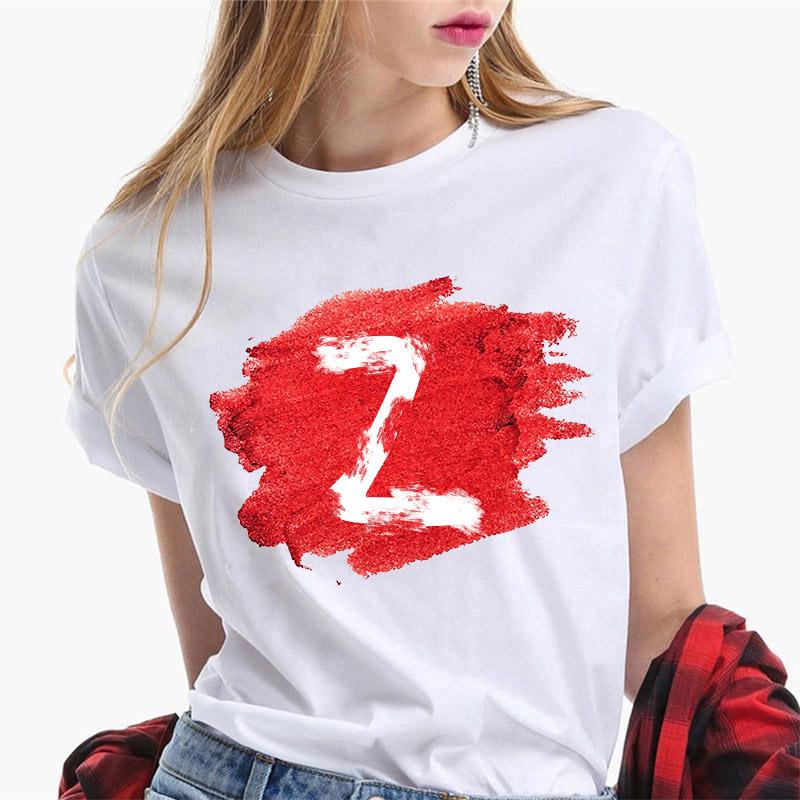 Women T Shirt Harajuku Summer 26 Alphabet K Print Woman Tee Tops Casual 90S Tshirt Femme Fashion Female T-Shirt