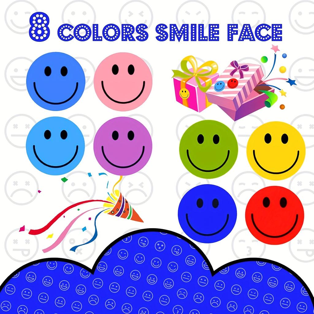 500pcs Happy Smile Face Decal Sticker 3 Rolls Motivational Stickers for Teachers Colorful Behavior Chart Stickers for Student