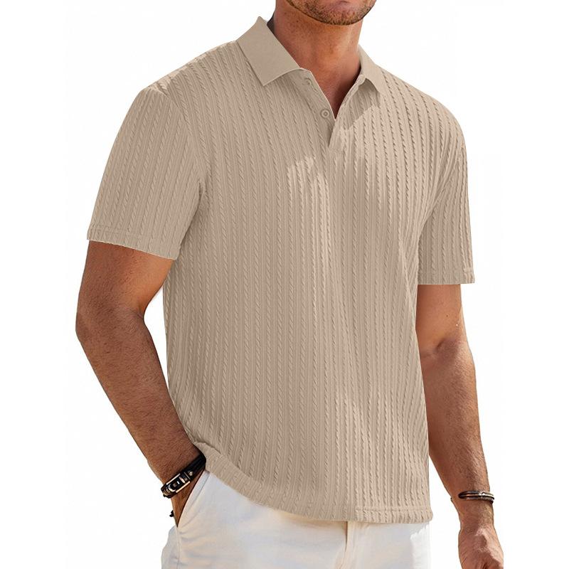 Men's Snake Bone Pattern Stretch Texture Polo Shirt, Summer Knit Jacquard Casual Short Sleeve Polo for Men