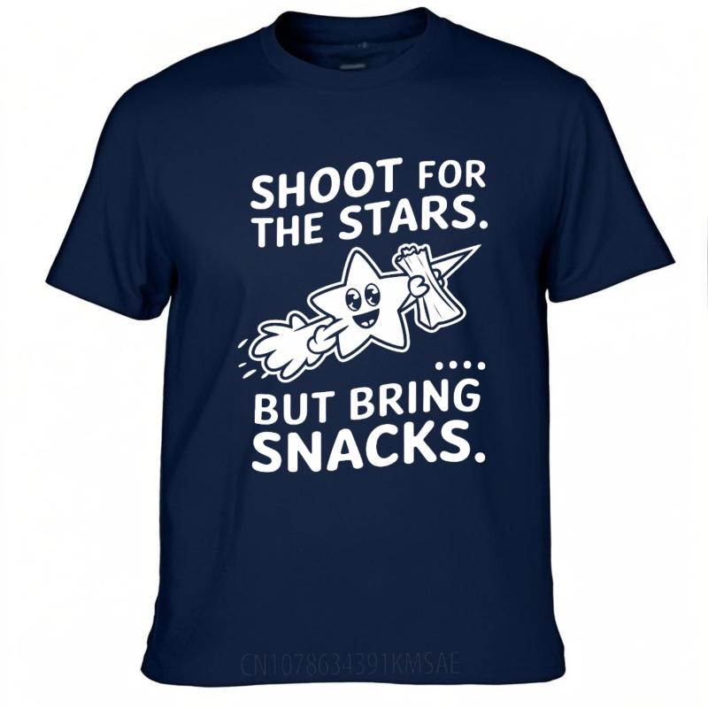 Minimalist Tshirt Casual Tee Solid Color For him Oneck tshirt unisex Shoot For The Stars But Bring Snacks Anime Men Tee shirt