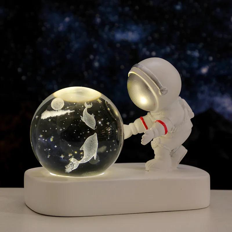 Astronaut Creativ 3D Minge de Cristal Led Lumină de noapte pentru Dormitor Copii Planetă Spațiu Lampă Sistem Solar USB Cadou de Crăciun pentru copii