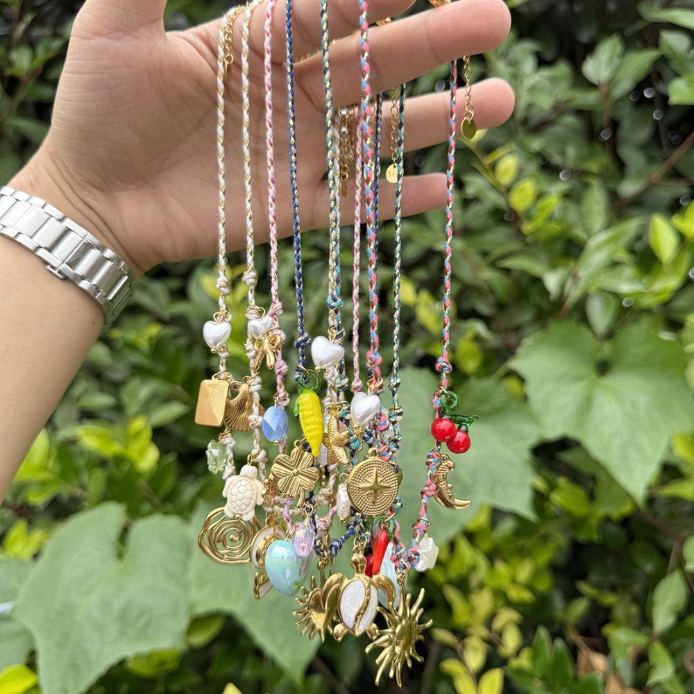 Knotting Rope Shell Pendant Necklace Ocean Series Clavicle Necklace Starfish Necklace  Summer