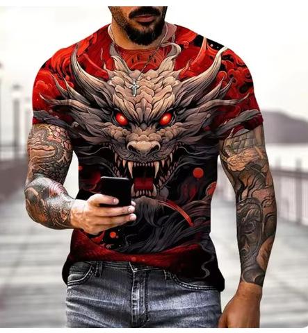 Dragon 3D printed T-shirt men's and women's casual fashion streetwear oversized short-sleeved T-shirt Harajuku children