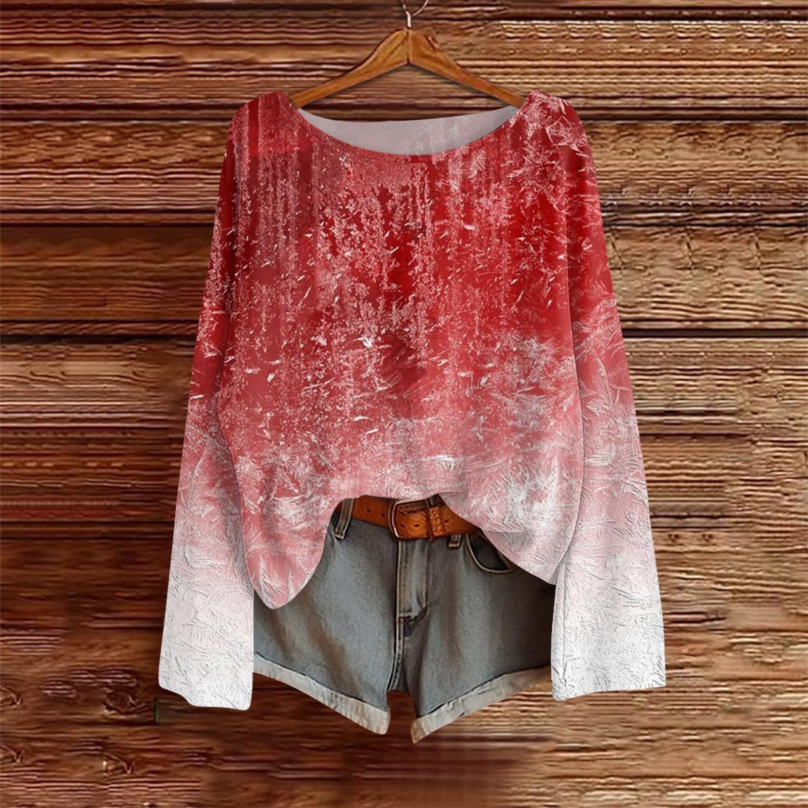 

Long Sleeve Shirts For Women Print Graphic Tees Blouses Casual Plus Size Basic Tops Pullover S