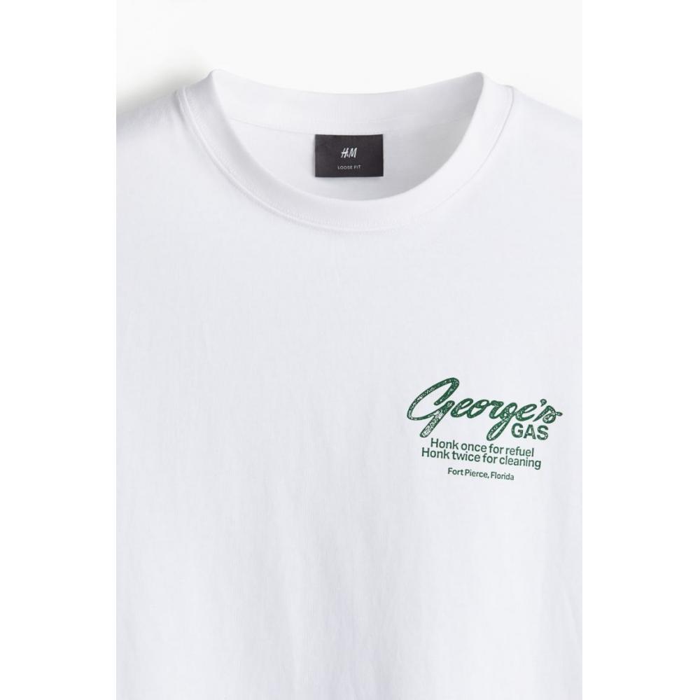 H M LooSe FiT PrinTed T SHirT wHiTe George S gaS