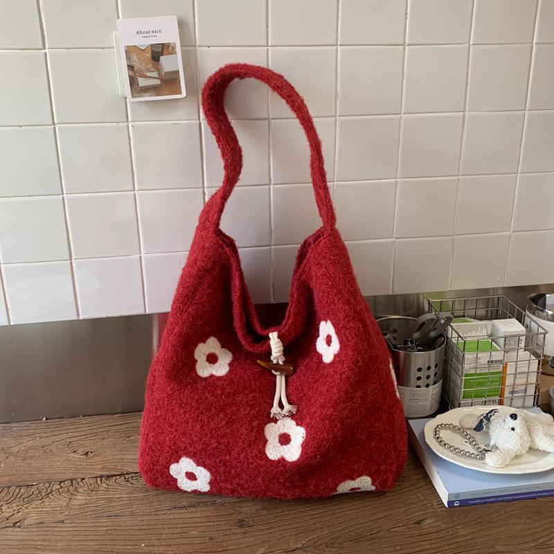 Winter Women Shoulder Bag Large Capacity Vintage Floral Handle Bag for Commute Textured Casual and Simple Design Storage Bags