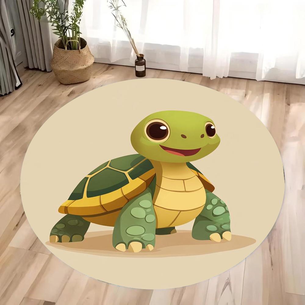 Cartoon Cute Turtle Round Carpet Anti Slip Floor Mat for Children's Play Area Bedroom Living Room Carpet Decoration Washable