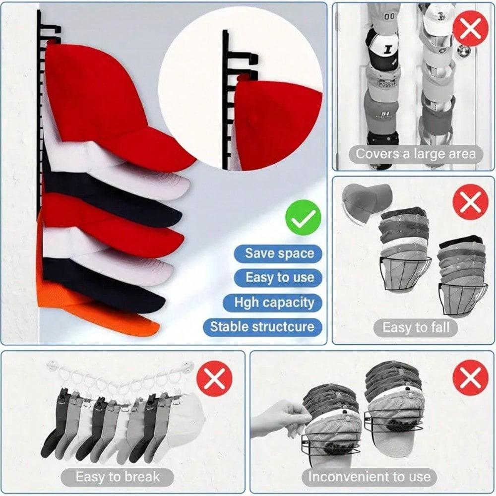 1Pc Wall-Mounted Cap Organizer - Holds 16 Hats, Easy Installation With Heavy-Duty Adhesive, Perfect For Closets, Offices