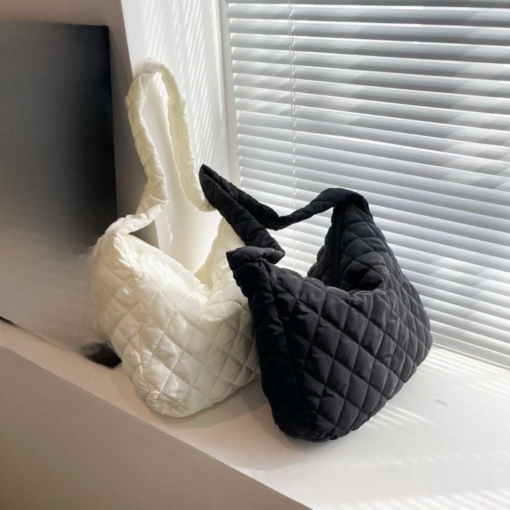 Pleated Bubble Shoulder Bag Solid Color Puffer Padded Crossbody Bag Cloud Pattern Tote Bag  Lady