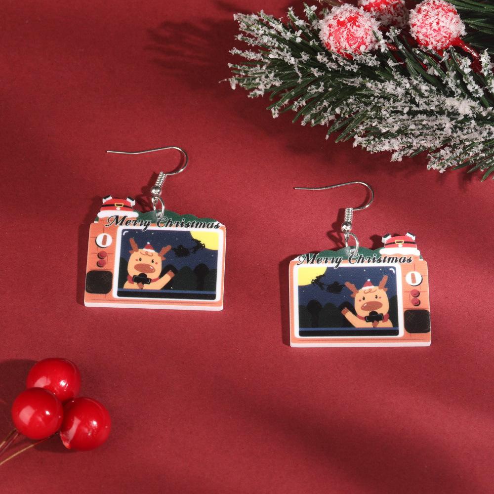 Full Hosting Eco-Friendly Acrylic Earrings, Christmas Snowman Christmas Tree Santa Earrings
