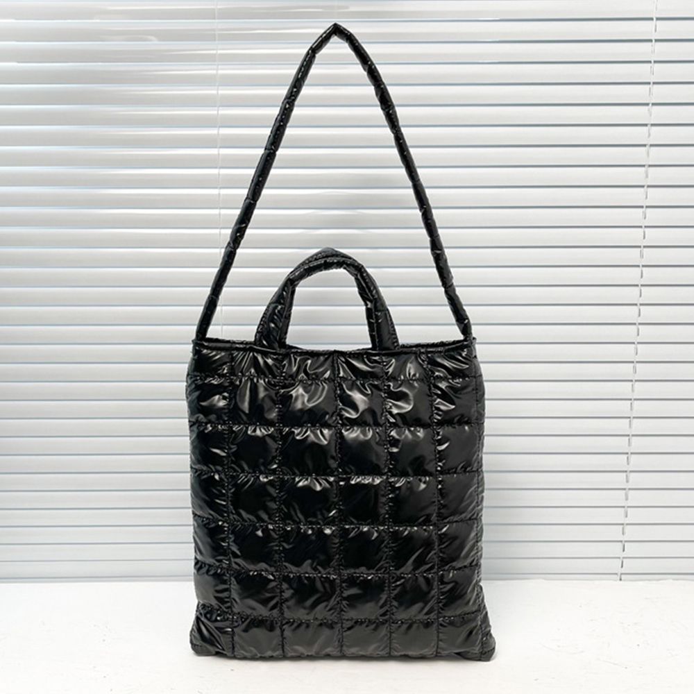 Winter Down Bag Quilted Space Cotton Handbags For Women Large Capacity Tote Bags Female Wide Strap Feather Padded Crossbody Bags