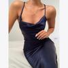 Summer Sleeveless Spaghetti Strap Black Silk Long Dress Sexy Backless Elegant Satin Bodycon Party Dress Woman Split Midi Dresses