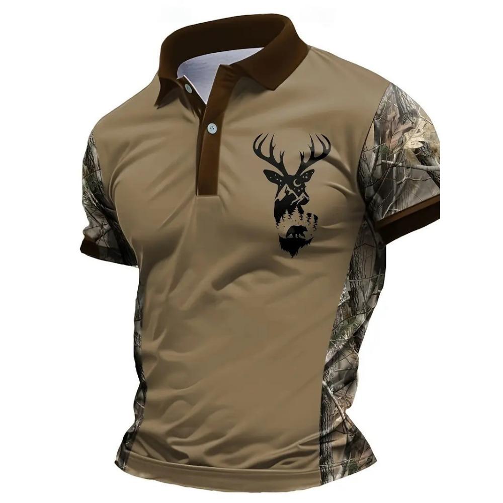 European and American New Casual Fashion Short Sleeved Button Polo Shirt Slim Fit Printed Top