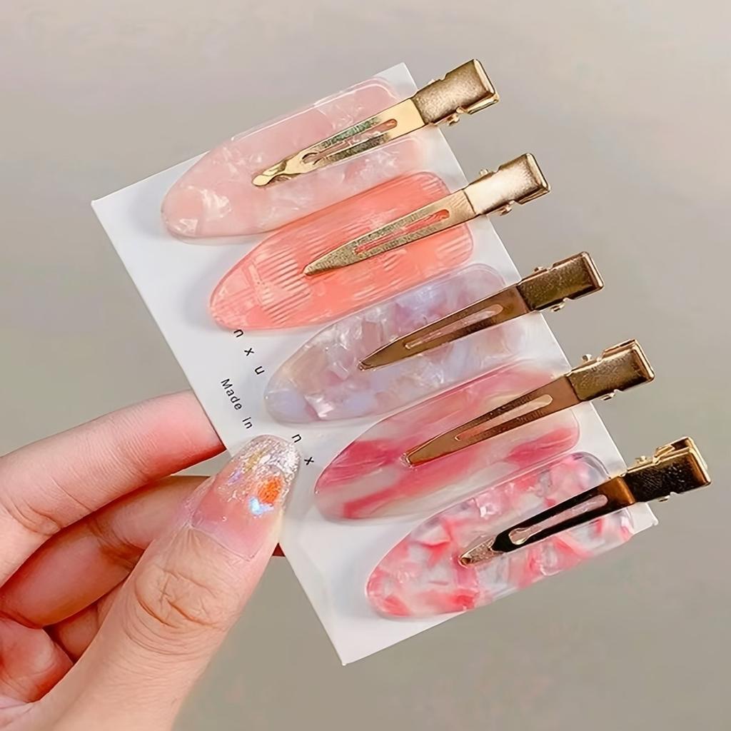 5pcs Fresh Gradient Shell Pattern Hair Clip Gold Accessories Oval Style Women's Daily Styling Light Luxury Decorative Headwear