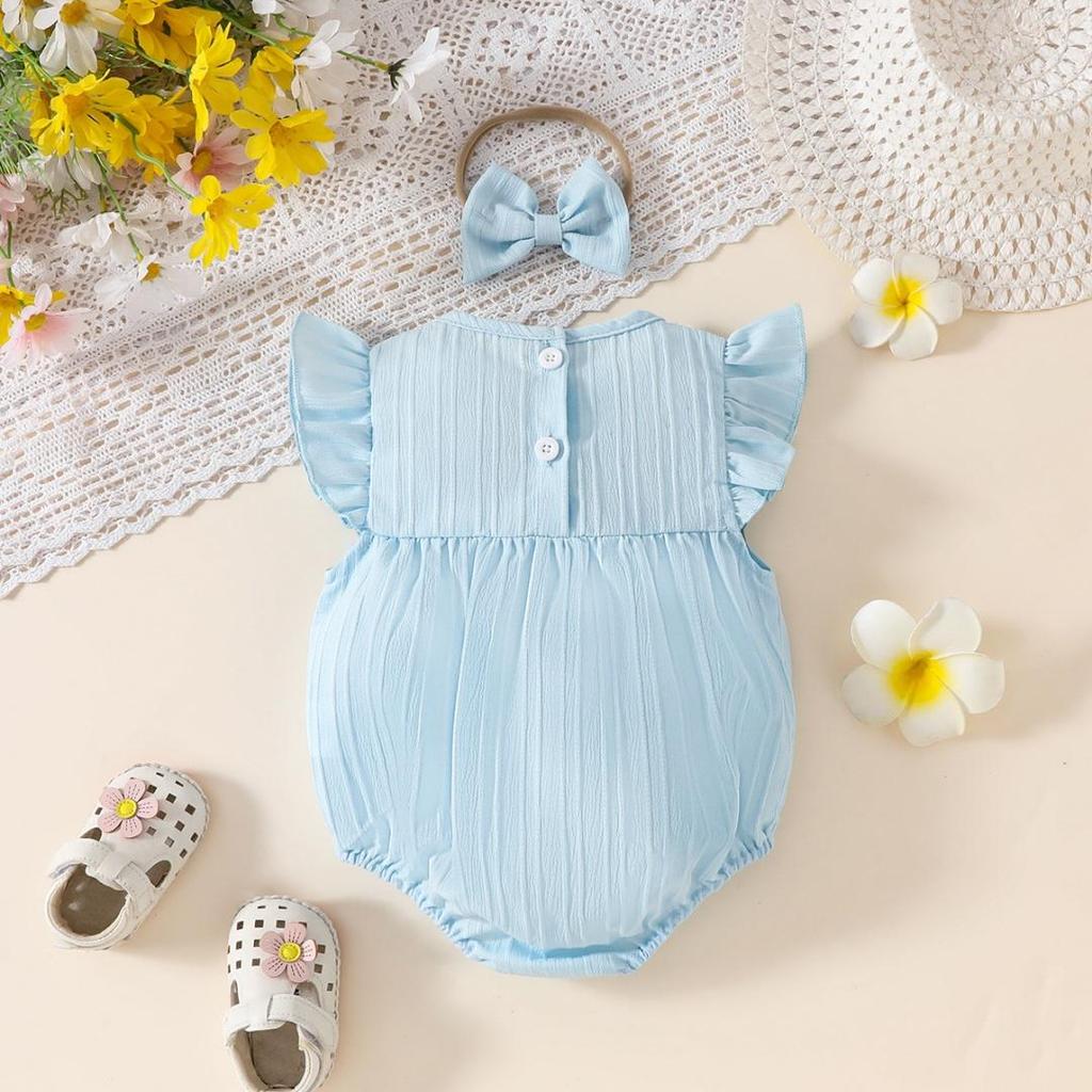 0-18M Neugeborenes Baby Mädchen Outfits Niedliche 3D Strick Blumen Sommerkleidung Säugling Fliegenärmel Bubble Strampler Stirnband Kleidung