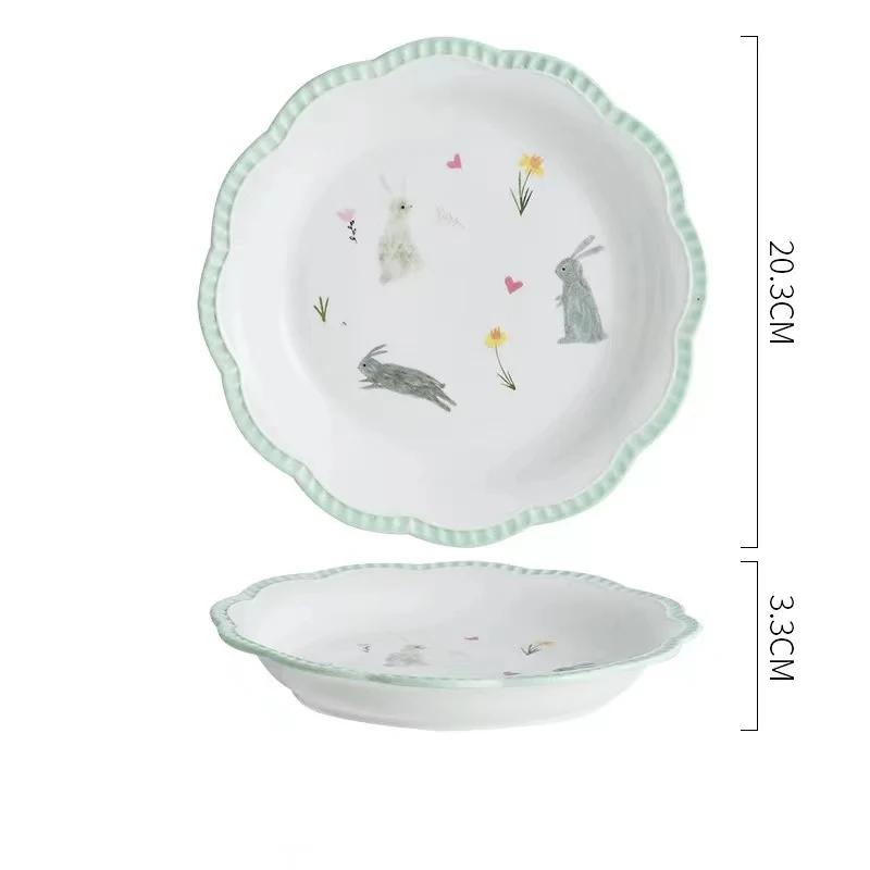 Ensemble d'assiettes et de bols en céramique dentelle européenne Ins Créatif Mignon Restaurant Hôtel Bol à salade Bols à soupe Assiettes à dîner Vaisselle de table pour la maison