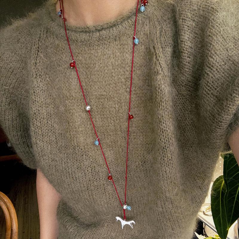 High-End Niche Personalized Red String Necklace with Agate Cat's Eye Pendant for Women