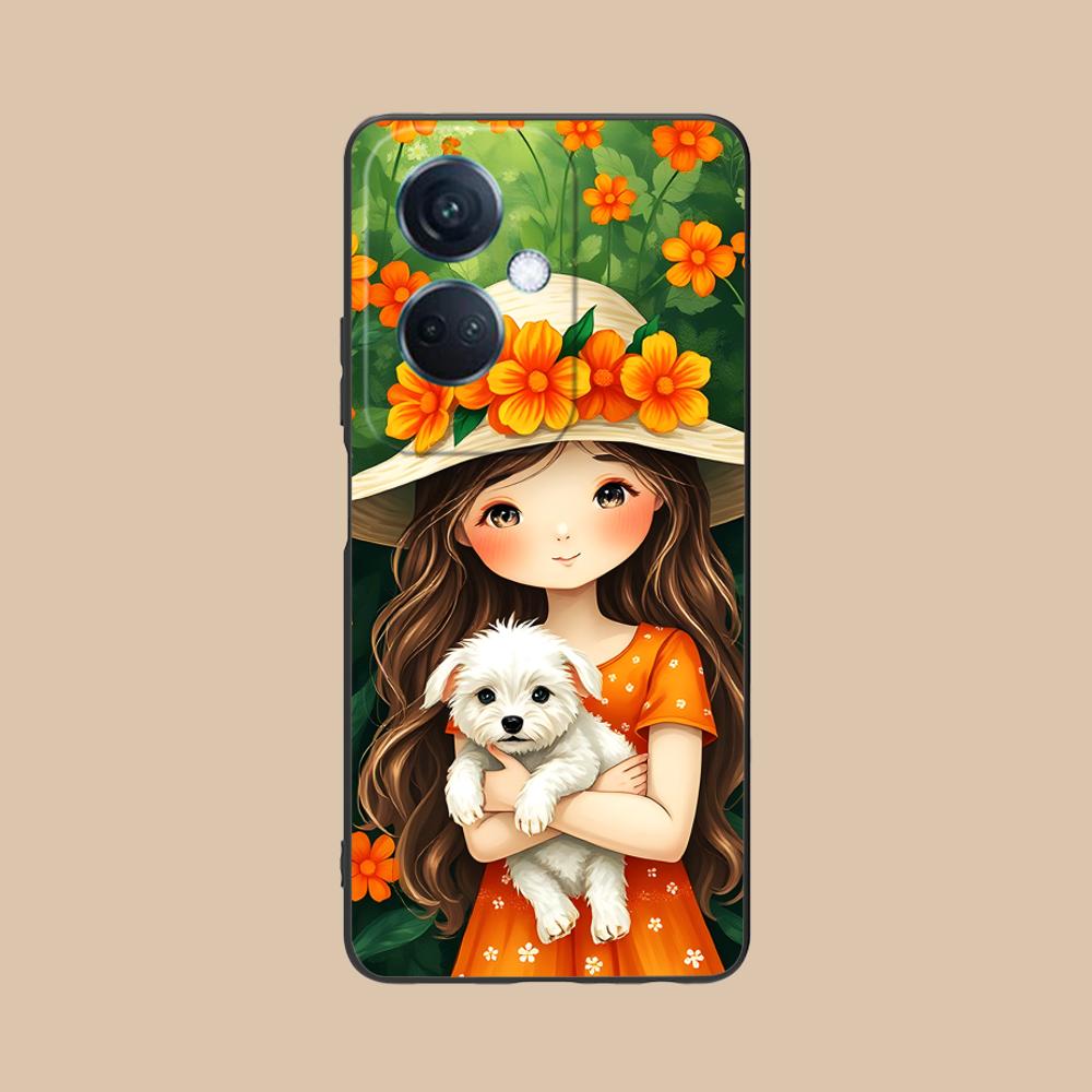 Girl Dog Puppy Matte TPU Mobile Phone Case for OPPO Reno 14 13 12 11 10 9 8 7 6 5 F T Pro 5G Colorful Printing Cover
