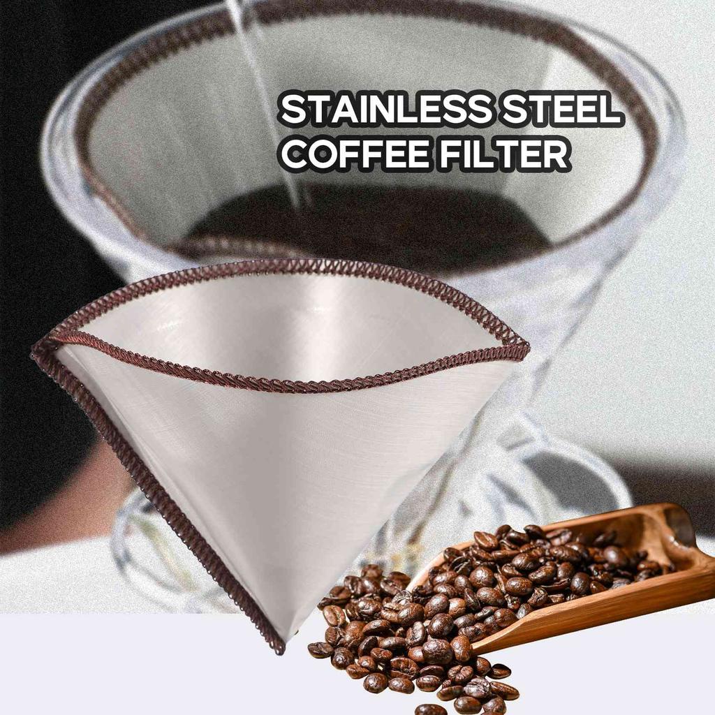Dovhmoh Reusable Coffee Filter Mesh Paperless Coffee Filter Stainless Steel Cone Filter 3-4 Cup Coffee Drip Filter