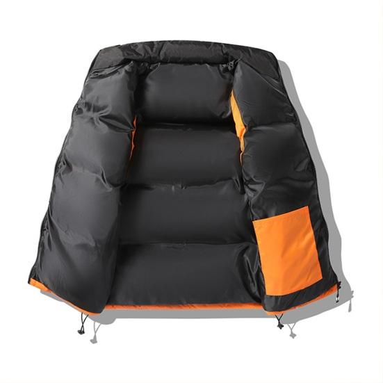 Men Cotton Waistcoat Stand Collar Sleeveless Patchwork Color Cotton Vest Coat with Pockets Elastic Drawstring Hem Zipper Placket Vest Outwear