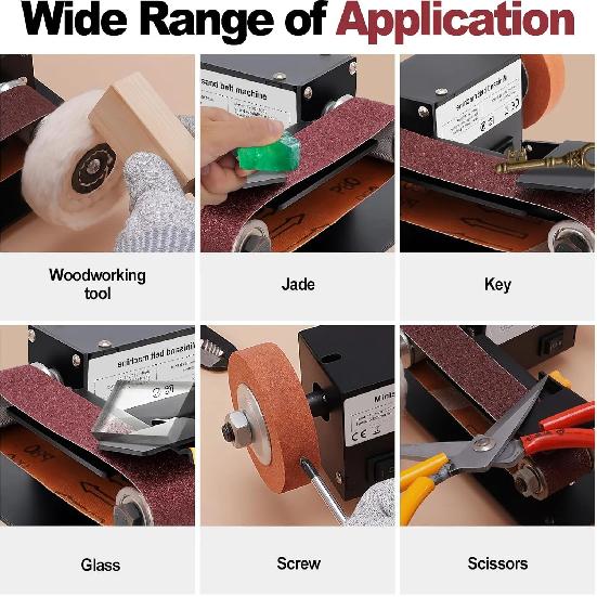 Stand Belt Sander, 350W Stationary Grinder Adjustable Angle Micro Electric Belt Sander with 10-piece sanding belts