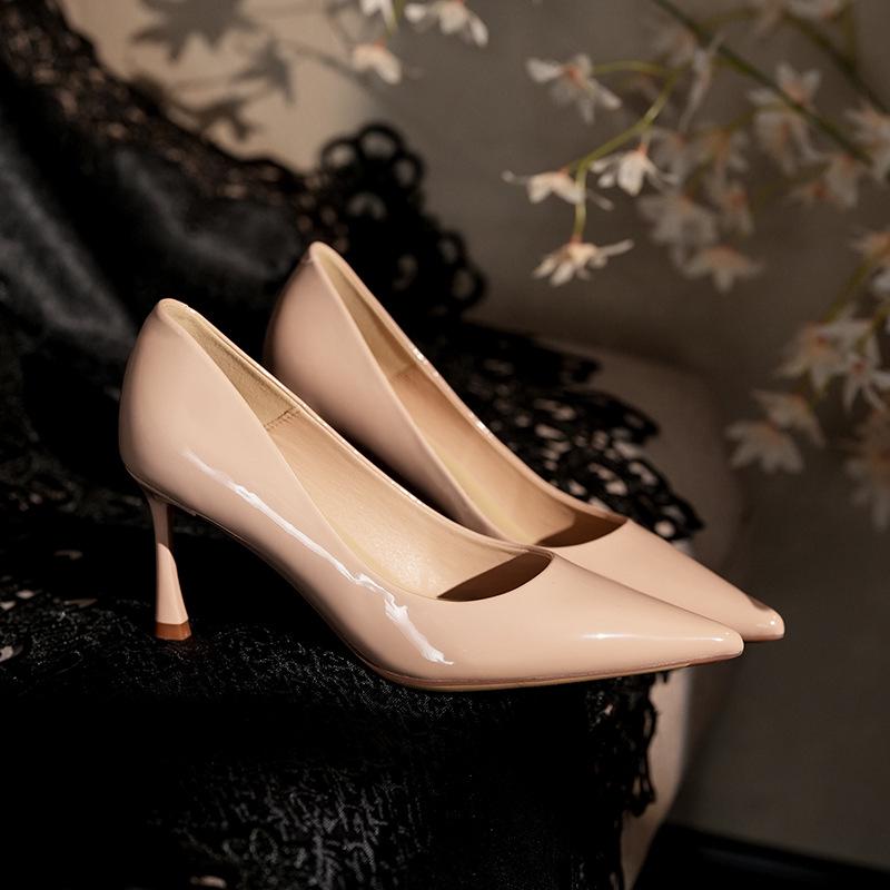 

Мягкая овечья кожа, туфли-лодочки на шпильке с острым носком - телесно-розовые, профессиональная рабочая обувь для женщин 38 розовый/телесный