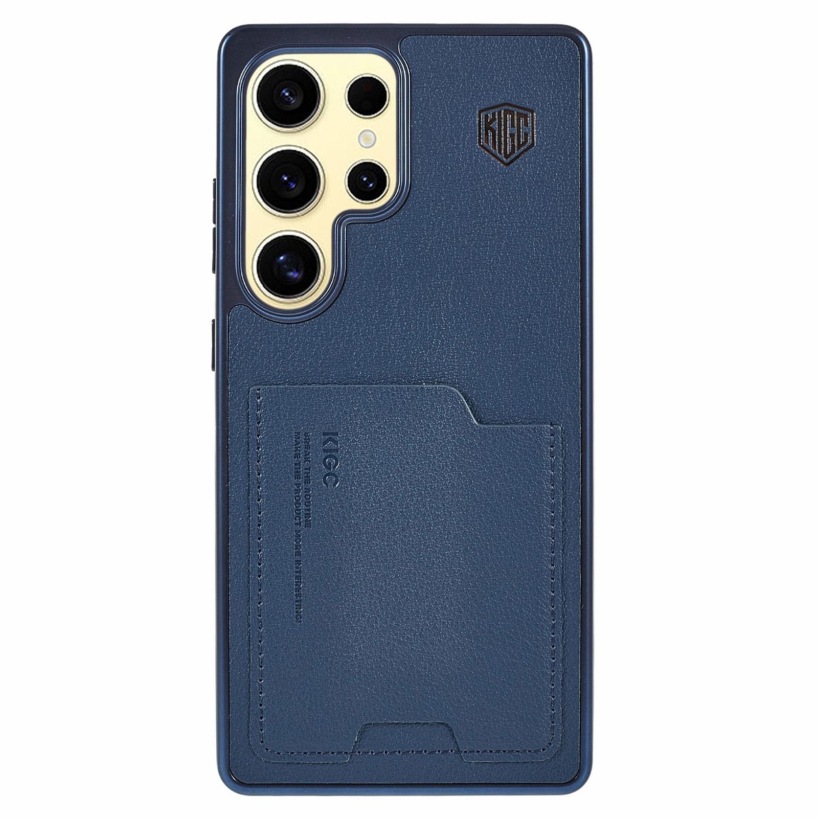 

KIGC For Samsung Galaxy S25 Ultra Case Leather+PC+TPU Electroplating Phone Cover with Card Holder Blue