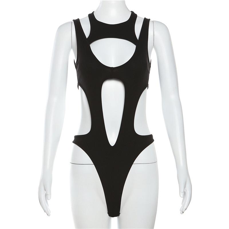 Y2K Summer Women's Solid Color Sexy Fashion Hollow Splicing Slimming and Slimming Jumpsuit