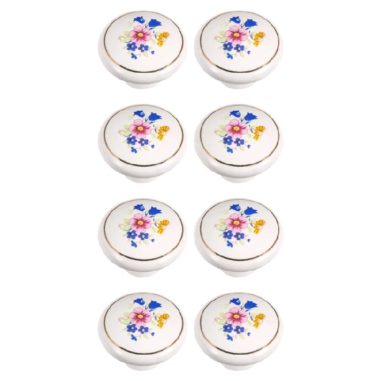 8Pcs European Style Ceramics Cabinet Knob Single Round Pulls Orchids Motifs Door Knob And Handles For Dresser Drawer Wardrobe