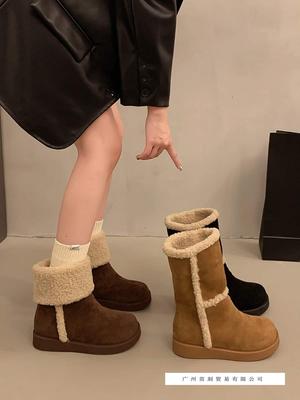 Umklappbare Schneestiefel, Damen-Vierjahreszeiten-Auslandsstil, zwei Tragemöglichkeiten, rutschfest, warm, mittelhohe Stiefeletten, Samt-Nordost-Großbaumwollschuhe