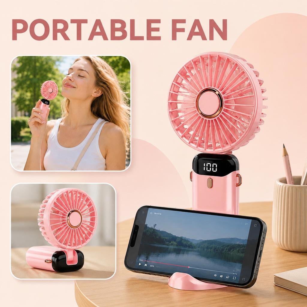 Portable Handheld Fan, Rechargeable Personal Fan for Outdoor Travel, 3 Speeds USB