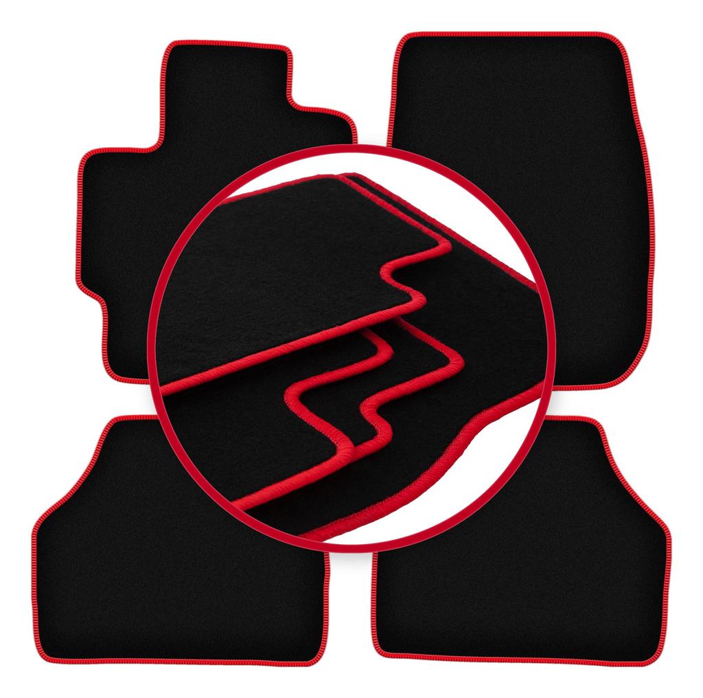 Velours-Fußmatten mit rotem Rand für: Mazda Premacy I Minivan (1999-2005)