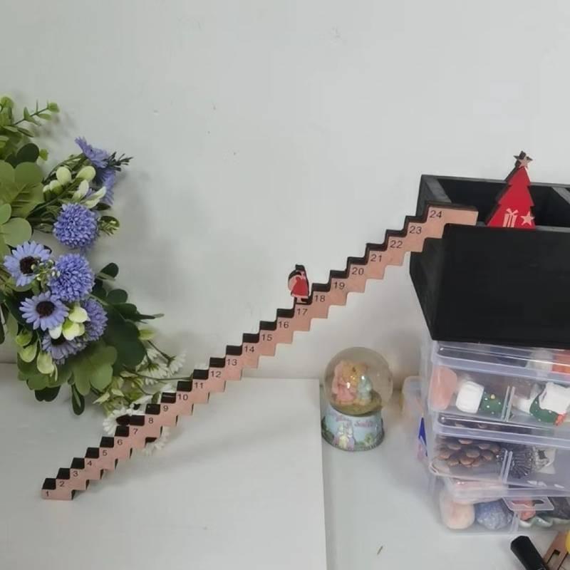 Charming Advent Countdown Santa Claus Staircase 24 Day Wooden Holiday Calendar