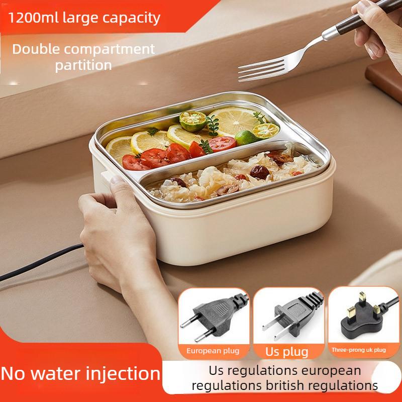 

Электрический ланч-бокс с двумя отделениями, не требует воды, большая емкость, контейнер для подогрева еды для офисных работников EU