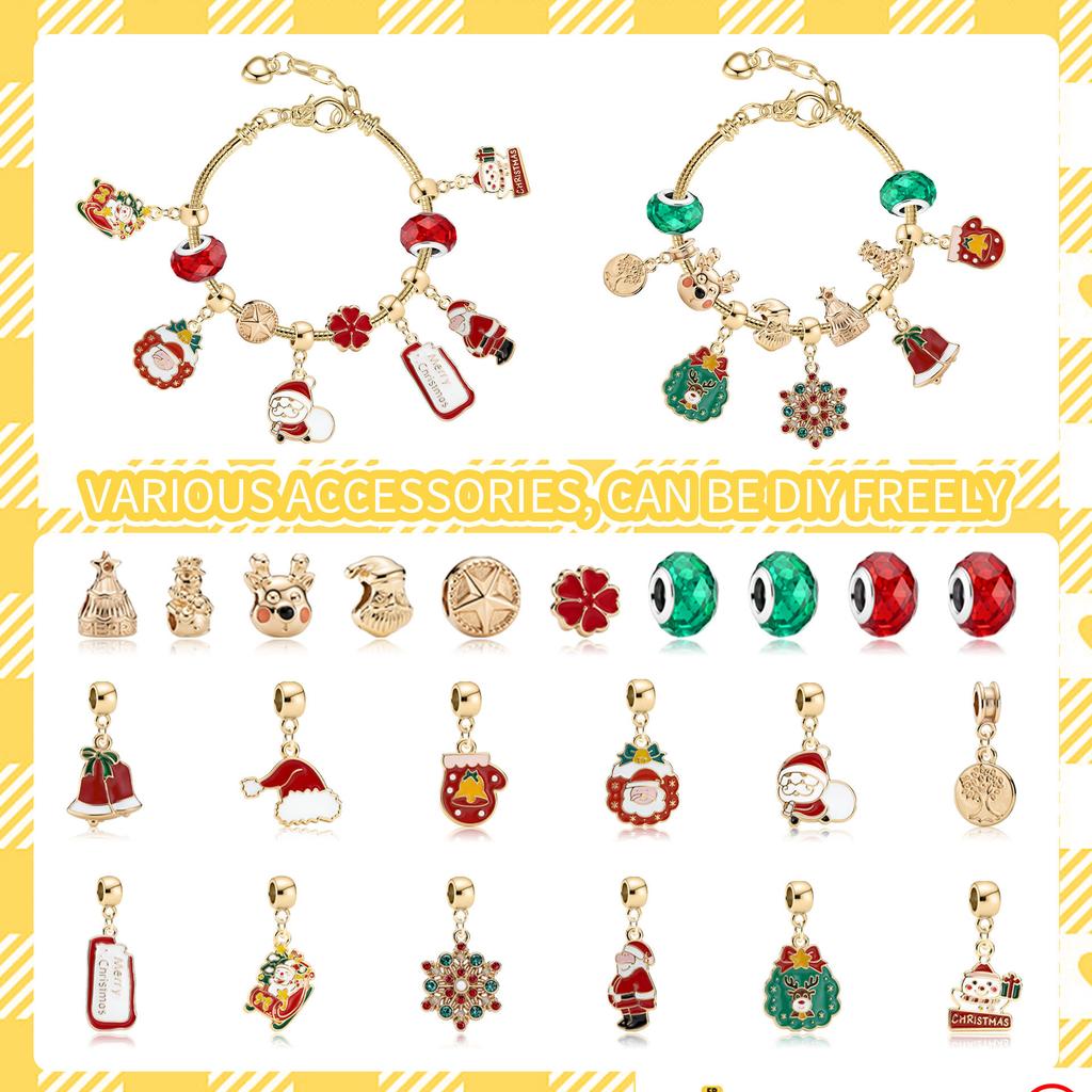 Christmas Advent Calendar DIY Alloy Beaded Bracelet Kit 24 Grids Kids Crafts Jewelry Making Set Holiday Gift for Girls