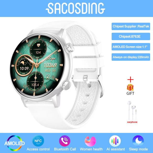 Reloj Inteligente Amoled Mujer Llamada Bleutooth Smartwatch Asistente de Voz Healthtracker Relojes Deportivos Reloj Impermeable Damas