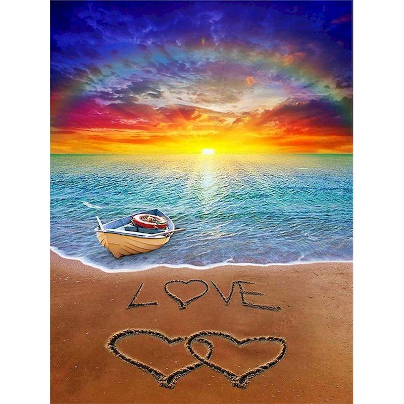 5D Diy Full Round Drill Diamond Painting Cross Stitch Heart Shape Landscape Diamond Embroidery Home Decor Gift