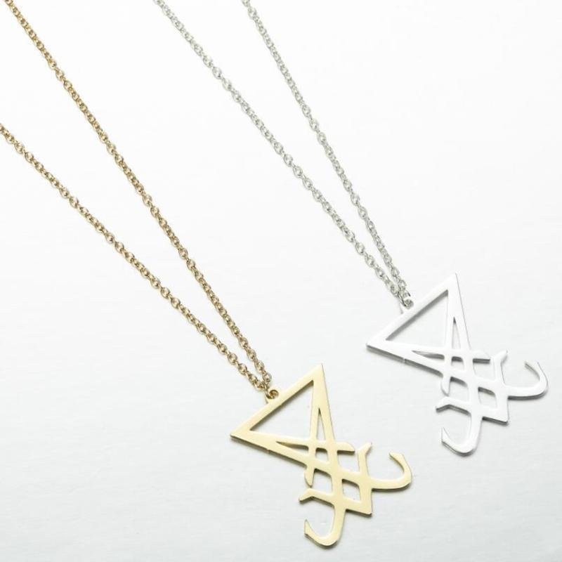Creative Satan Symbol Necklace Hip Hop Punk Devil Jewelry Sigil of Lucifer Necklace Stainless Steel Pendant Chain