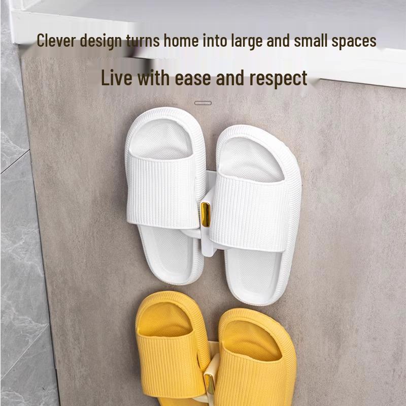 No-Drill Wall-Mounted Slipper Rack - Bathroom Storage Hook Shelf