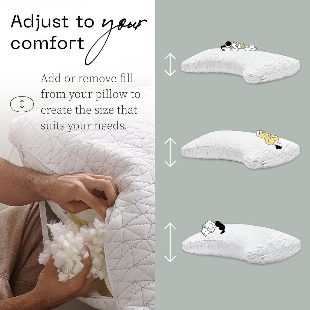 Original Crescent Adjustable Pillow, Queen Bed Pillows for Shoulder, Neck & Head Support, Crescent Foam Pillows - Medium Firm for Back & Side Sleeper
