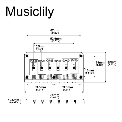 Musiclily 10.5mm String Spacing Hardtail Bridge for Fender Stratocaster/Telecaster 6-String Electric Guitars, Chrome