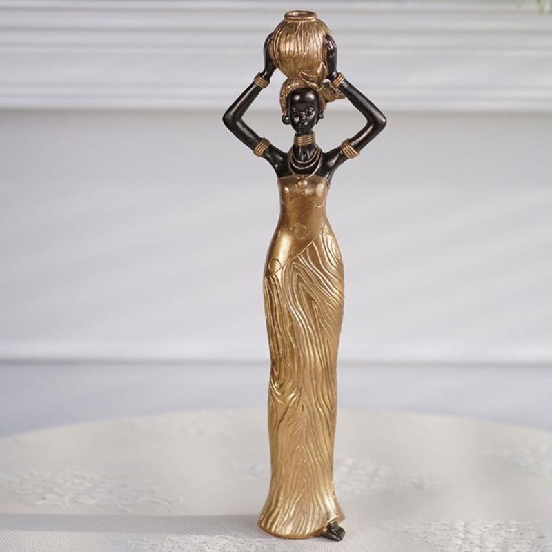 Statua Africana Escotica Tribale Donna Sculture Donne Africane Statuetta per Casa Ufficio Camera da Letto Decorazione Figura in Resina