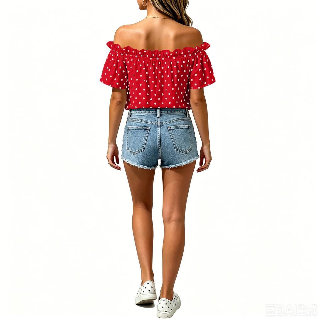 Camicetta da Donna a Pois Off Shoulder Camicia Casual Manica Corta Top con Collo Arricciato Tunica Leggera Estiva
