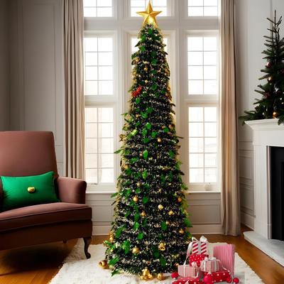 Scalable Christmas Tree 5 Ft Festival Ornament Faux Foldable Christmas Tree For Winter Holiday Season Decor Indoor Porch Yard